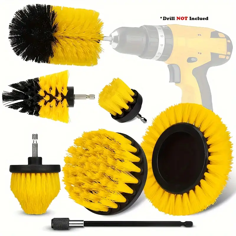 7 Bohrbürstenaufsatz-Set, Waschreinigungsbürsten-Werkzeugset, Allzweck-Bohrbürste mit Verlängerung für Fugenboden, Bad, Fliesen, Küchenoberfläche und Auto