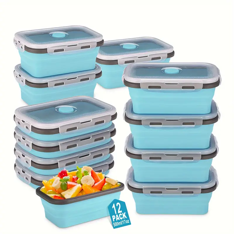 12er-Set Auslaufsichere Silikon-Lunchboxen mit Deckeln Zusammenklappbare, Stapelbare Bento-Behälter für Schule, Büro und Reisen Spülmaschinenfeste Lebensmittel